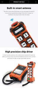 Controle remoto sem fio HENJEL H108 para guindaste de cauda de aeronave industrial com 8 teclas e velocidade única.