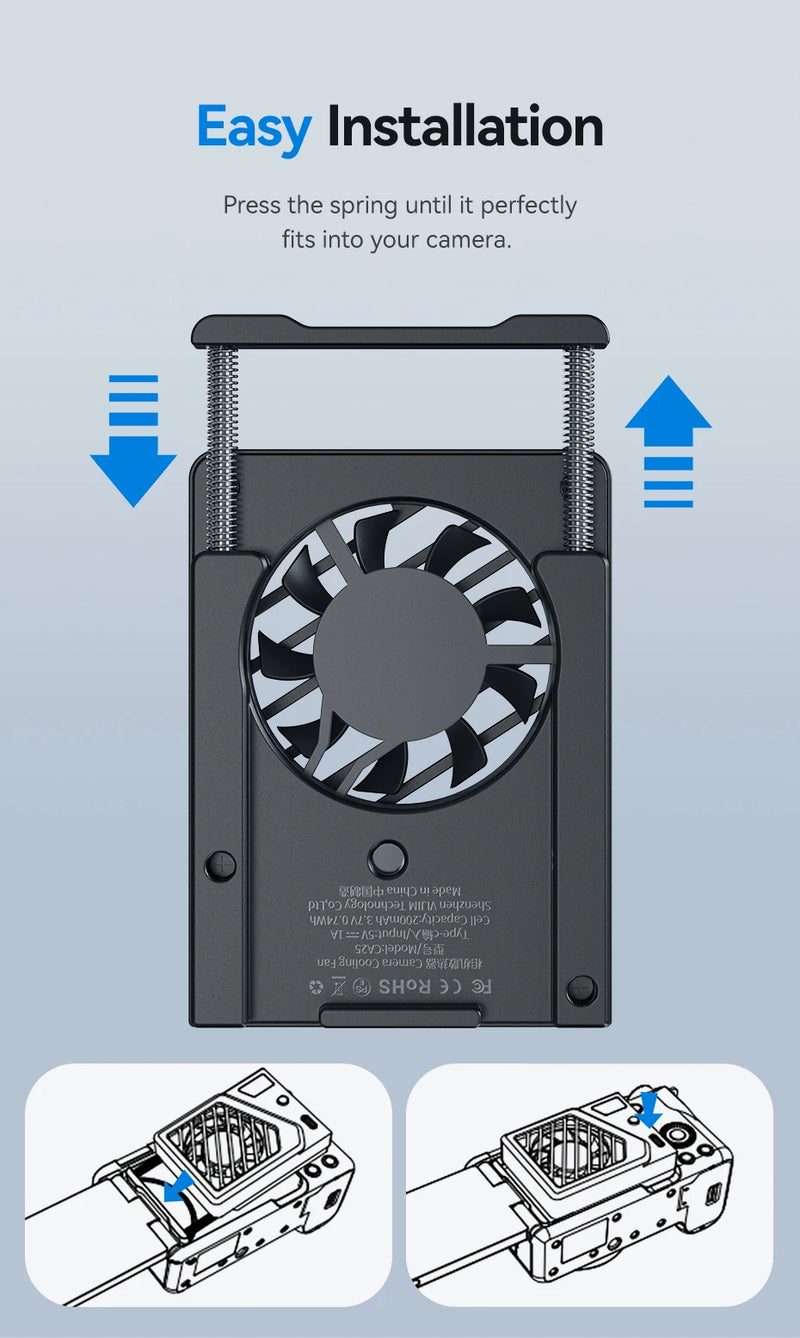 Sistema de resfriamento de câmera Ulanzi CA25 Nova versão Dissipador de calor Ventilador de resfriamento para Sony Canon FUJIFILM Nikon ZV-E1 FX30 A7M4 R8 R7 R6 XT4