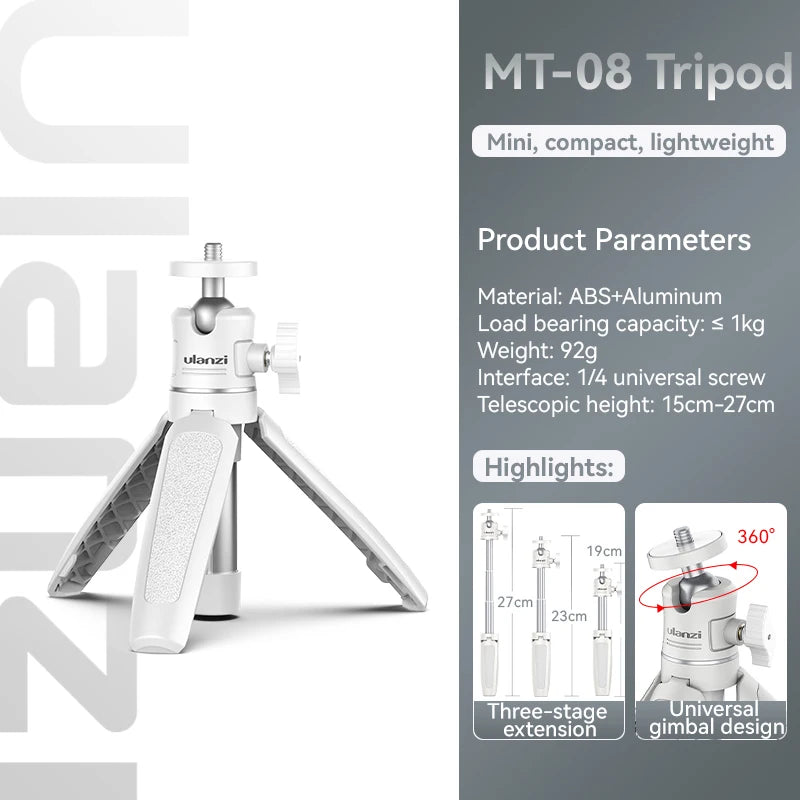 Ulanzi MT-08 Mini Tripé Branco Dobrável Monopé Tripé 1/4'' Universal para DSLR Android iPhone Smartphone