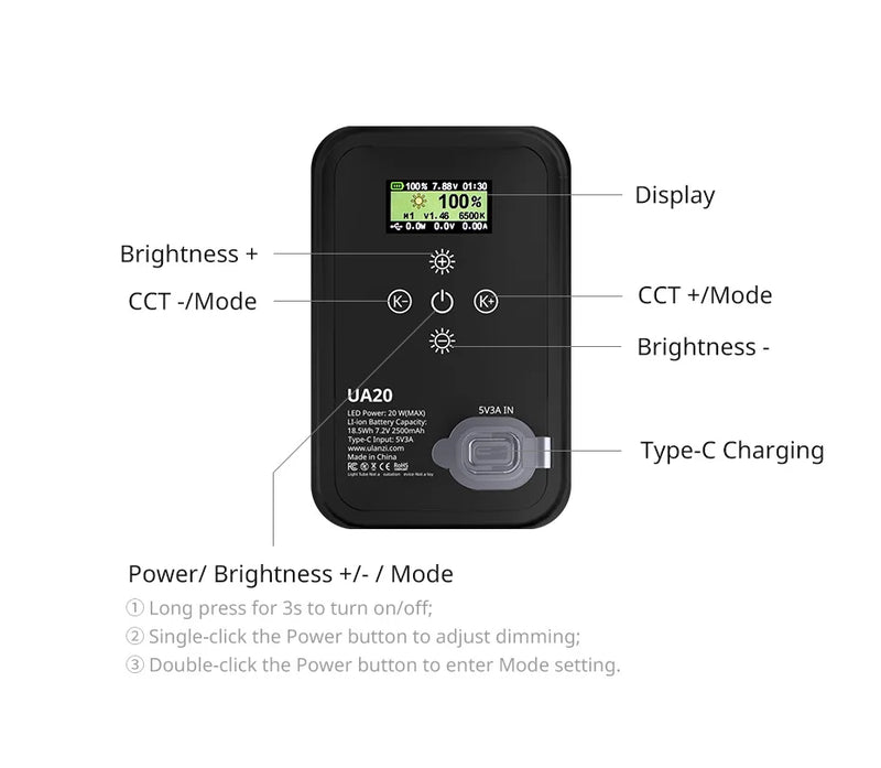 Luz de tubo de ar portátil Ulanzi UA20 90 cm 20 W 2700 K-6500 K luz de preenchimento magnético inflável bicolor para fotografia de transmissão ao vivo