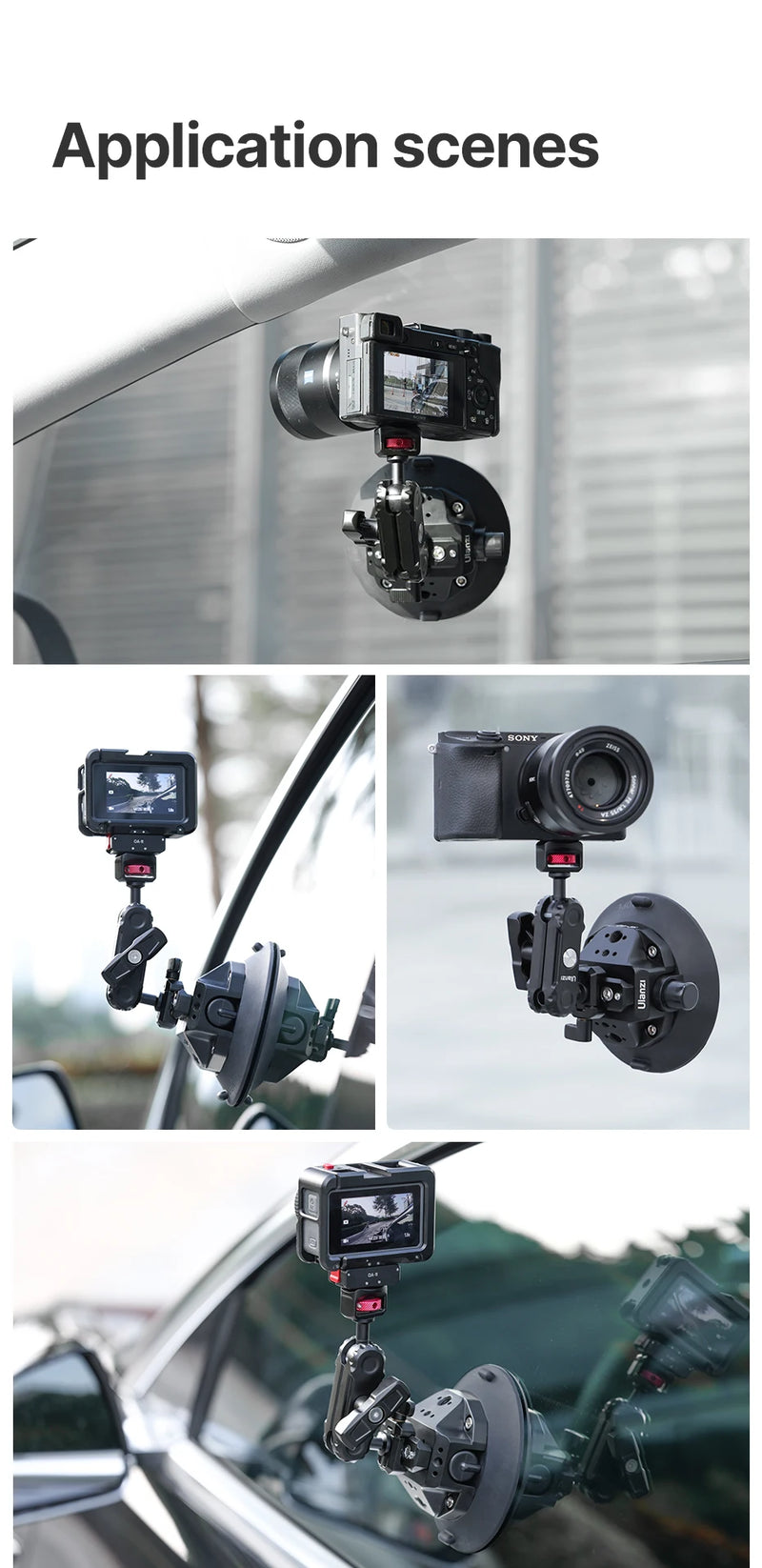 Ulanzi Car Phone Action Camera Holder Hand Pump Suction Cup 360° Adjustable 1/4" for GoPro for Insta360 DJI Action Smart Phone