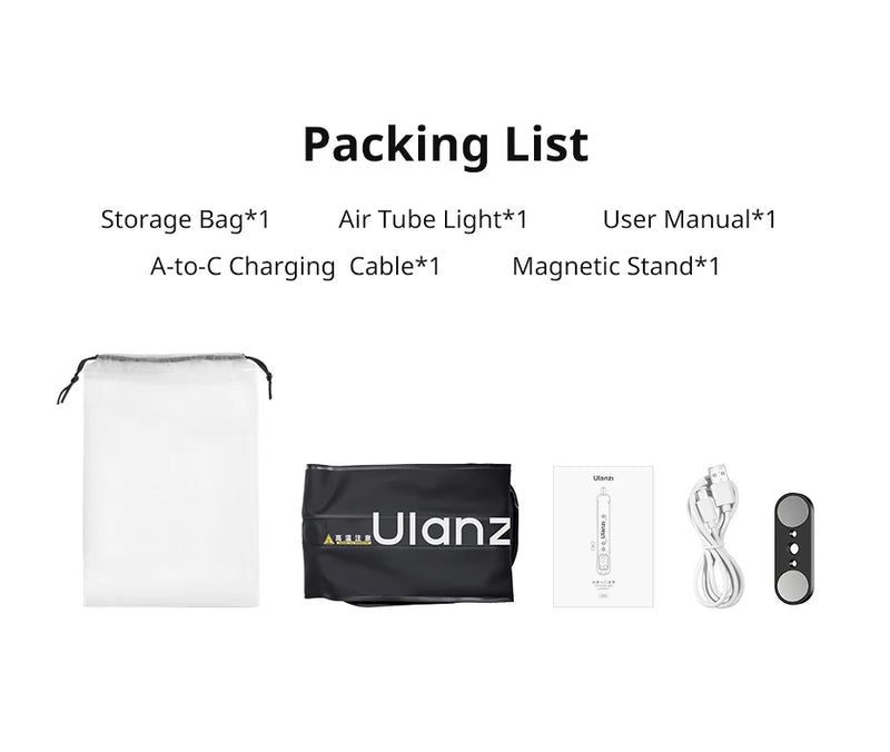 Luz de tubo de ar portátil Ulanzi UA20 90 cm 20 W 2700 K-6500 K luz de preenchimento magnético inflável bicolor para fotografia de transmissão ao vivo