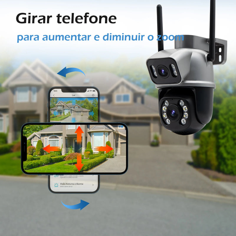 Câmera de vigilância Icsee preta Wi-Fi, monitor de câmera de segurança 4K Ultra HD, câmera de segurança Wi-Fi à prova d'água