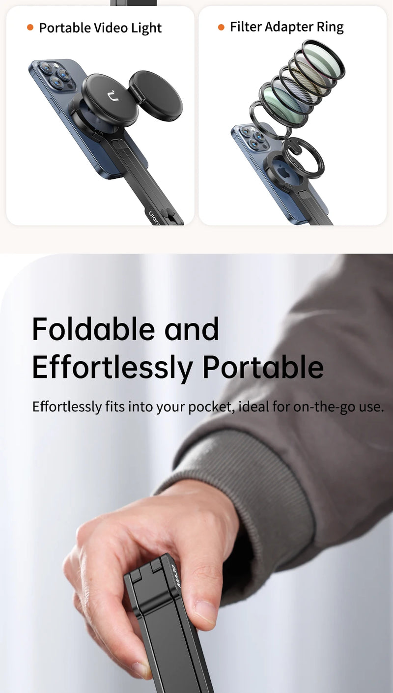 Ulanzi MA30 Magsafe Phone Tripod Dual-sided Magnetic Phone Holder Phone Stand for Iphone 16 15 Outdoor Travel Vlog LiveStreaming