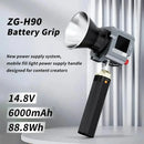 Punho de bateria ZGCINE ZG-H90 Pro com pino de localização Arri flexível e suporte com rotação de 180° para flashes Amaran, Sokani e Godox.