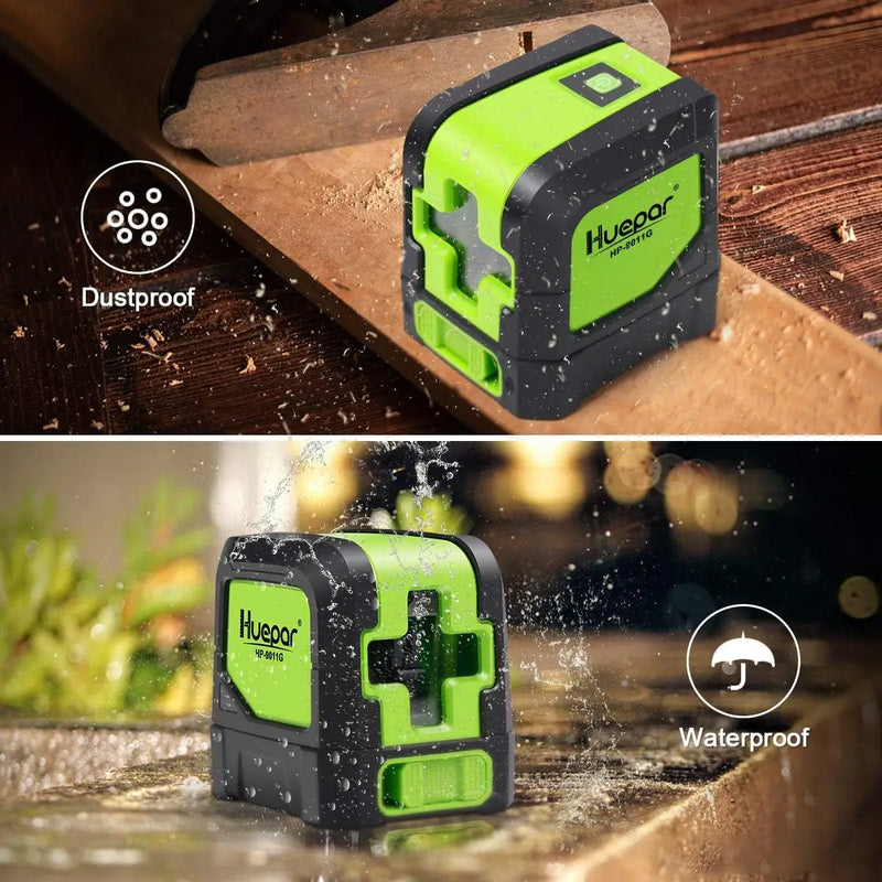 Huepar 2 Linhas Laser Nível Autonivelante (4 graus) Laser de Feixe Verde Vermelho Horizontal e Vertical Linha Cruzada com Base Magnética