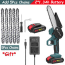 Motosserra elétrica sem fio de 21 V e 6 polegadas, bateria de lítio recarregável, motosserra elétrica para rachar madeira, ferramentas para trabalhar madeira com uma mão