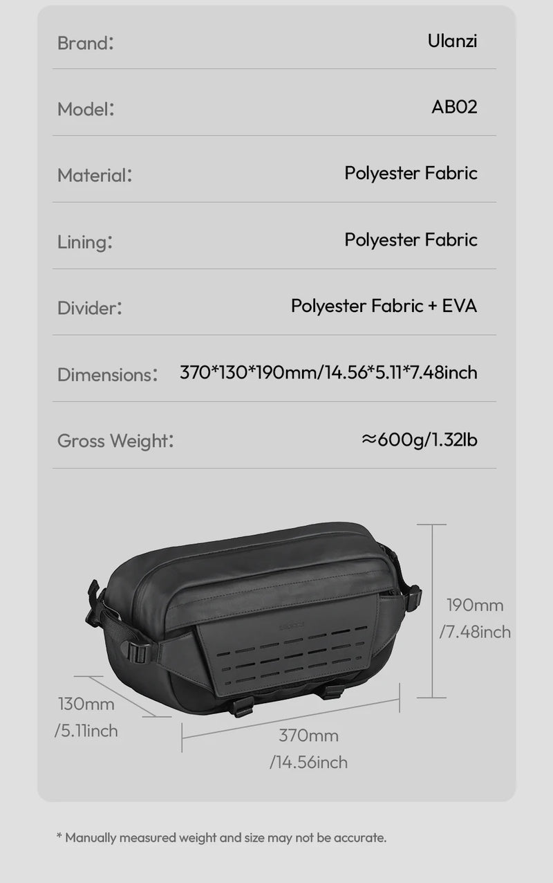 Ulanzi AB02 TAI Bolsa tiracolo para câmera, bolsa casual para viagem, fotografia de rua, bolsa para deslocamento diário, faça você mesmo, personalizável, 9L, grande capacidade