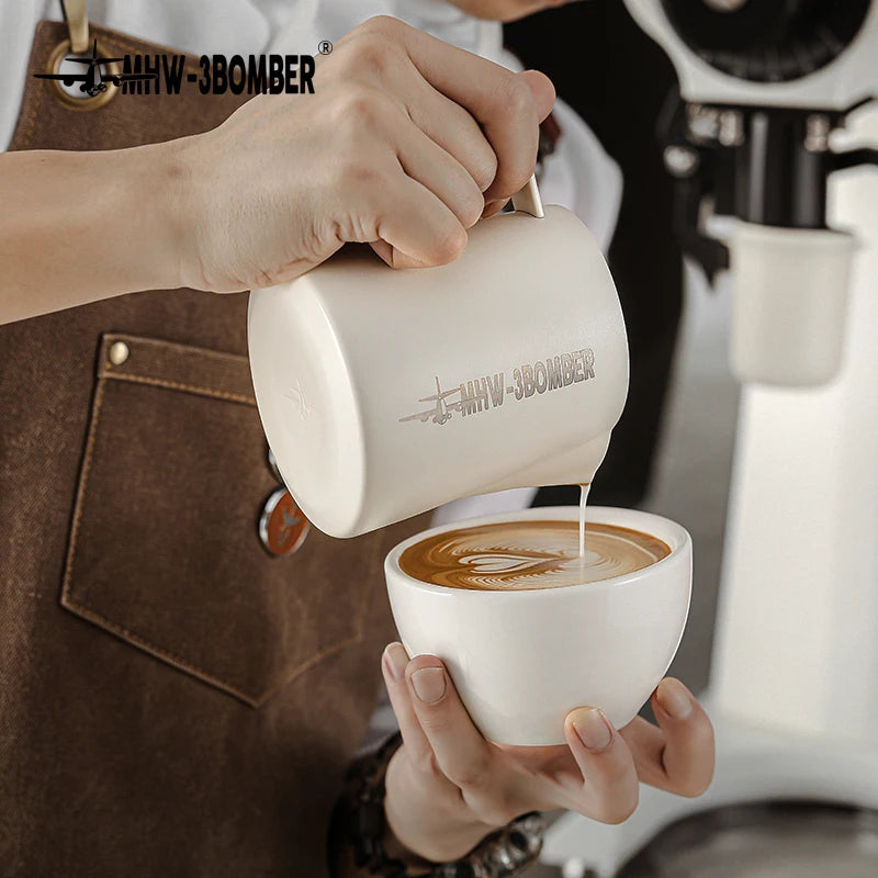 Jarra para vaporização de leite rosa MHW-3BOMBER, 500/600ml, jarra para arte em latte, aço inoxidável, xícara de expresso, utensílios para vaporização de leite