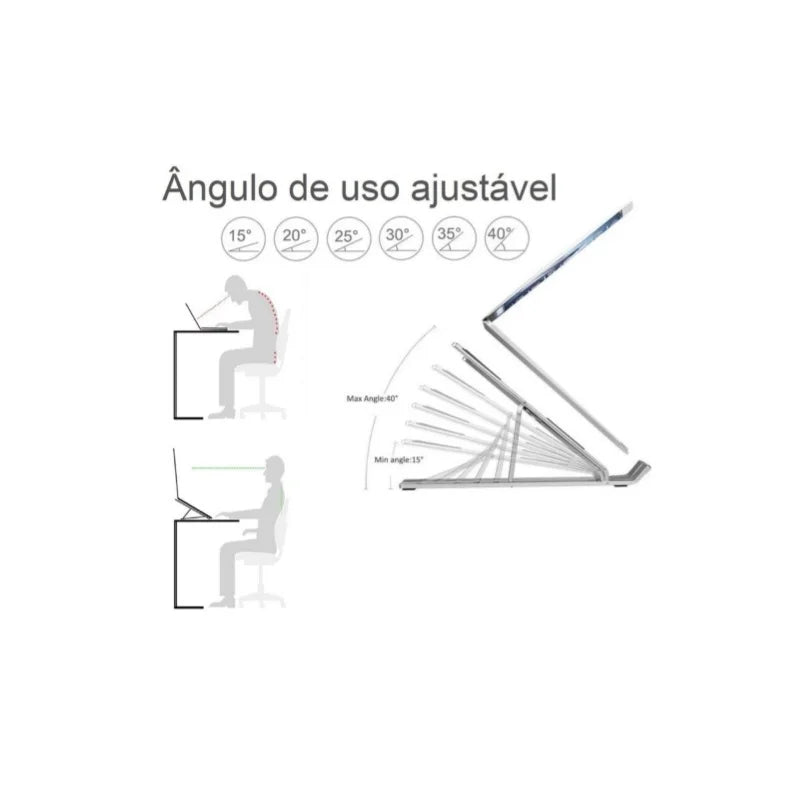 Suporte Reclinável, Dobrável e Portátil para Laptop, Notebook e Tablet - Base Ajustável