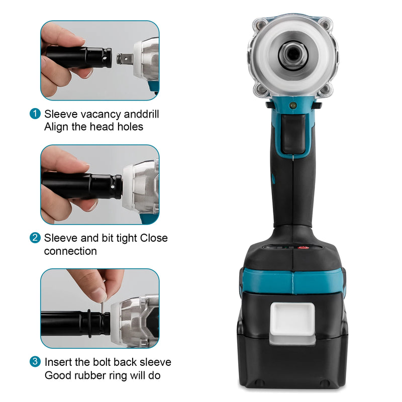 Chave de impacto elétrica sem escova 520N.M Chave elétrica sem fio Chave de fenda de 1/2 polegada Ferramentas elétricas para pinos de bateria Makita 18V