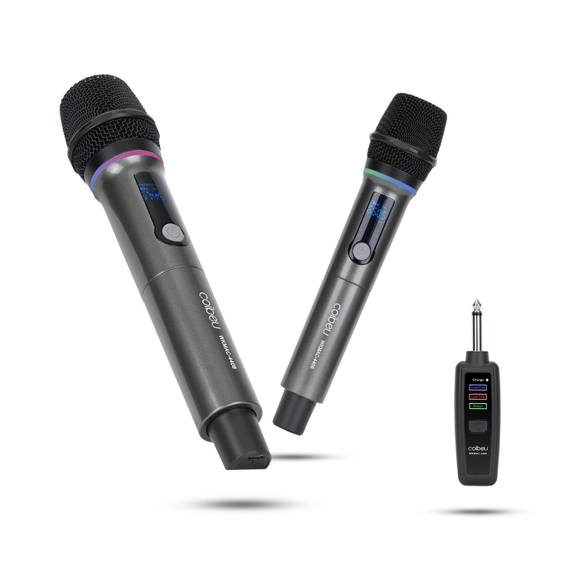 Kit 2 Microfones sem fio UHF 2.4G profissional com LED RGB - 2 unidades, bateria 18650, atraso de 2,5 ms, cardioide para karaokê/ao vivo