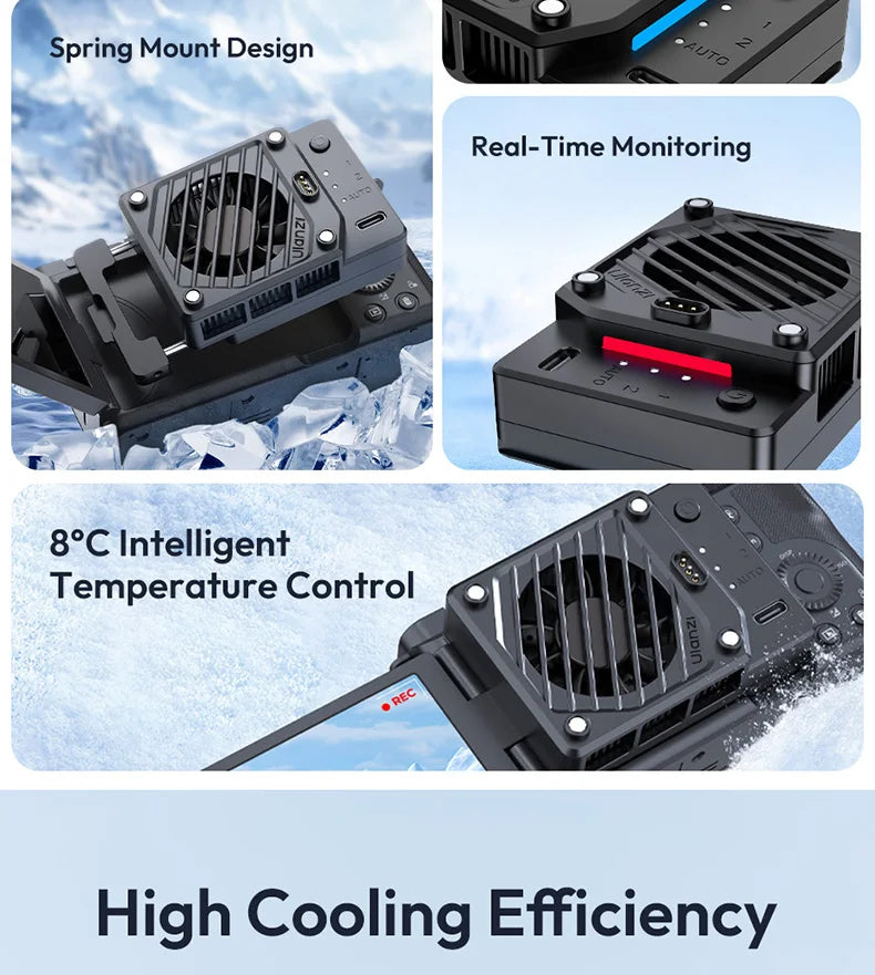 Ulanzi CU01 Cooler para câmera, ventilador de resfriamento para transmissão ao vivo, sistema de resfriamento alto, radiador de câmera, dissipador de calor para Canon R50 Sony ZVE Nikon