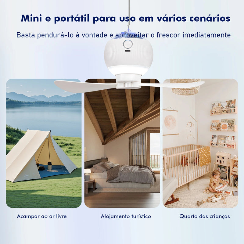 Ventilador, Lâmpada LED e Projetor de Estrelas e Planetas Portátil - Recarregável USB Com Controle