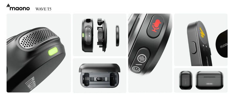 Microfone de lapela sem fio Maono Wave T5 com cancelamento de ruído para gravação de vídeo e streaming, compatível com câmeras de celulares