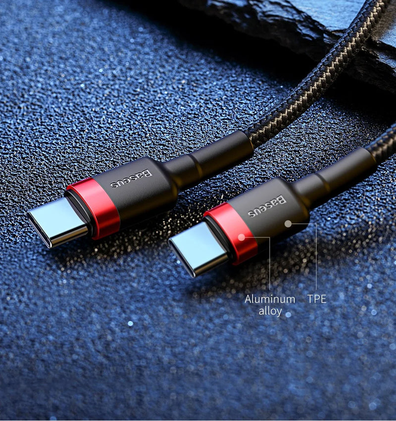 Cabo USB C para USB C Baseus Cafule 60 W para iPhone 15, MacBook, iPad Pro, cabo de carregamento rápido 5A, trança de nylon de 1 m/2 m