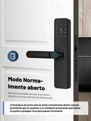 Fechadura eletrônica inteligente com impressão digital biométrica, cartão inteligente, senha, chave, desbloqueio, USB, sem aplicativo, trava de carga de emergência para casa