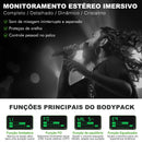 Sistema sem fio PTM-10 para monitoramento intra-auricular, com transmissor de áudio estéreo UHF e receptor de corpo 900MHz/500MHz, em metal Phenyx pro.