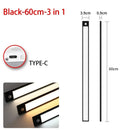 Luz noturna LED com sensor de movimento 20/30/40/60 cm, sem fio, USB, para armário, luz noturna, lâmpada para guarda-roupa, cozinha, armário, quarto