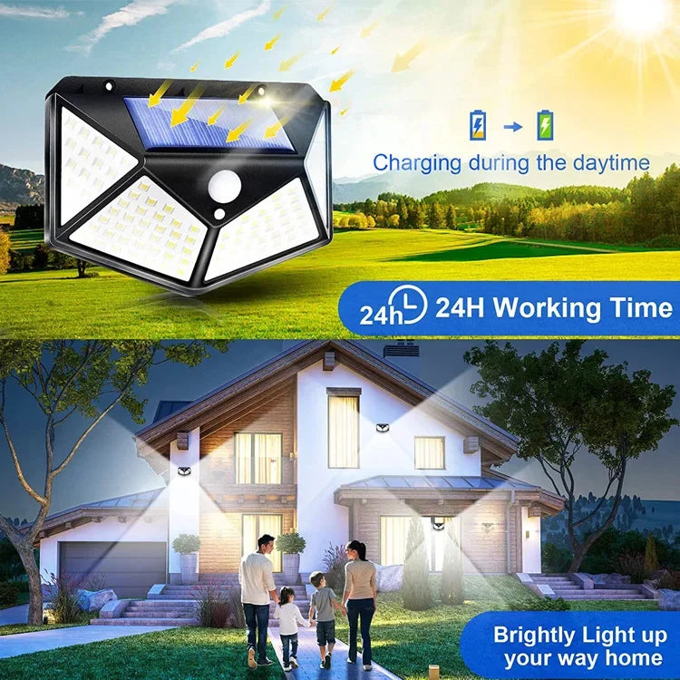 Luminária Solar com 3 Modos e 4 Lados, com Sensor de Presença