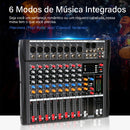 Mesa de mistura profissional USB de 8 canais, placa de mixagem de áudio, efeitos digitais, reprodutor de MP3, consoles, computador, gravação de palco.