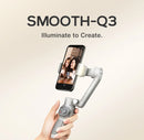 ZHIYUN SMOOTH Q3 Smartphones Gimbal 3-Axis Telefone Flexível Estabilizador Portátil com Luz de Preenchimento para Huawei iPhone Xiaomi Samsung