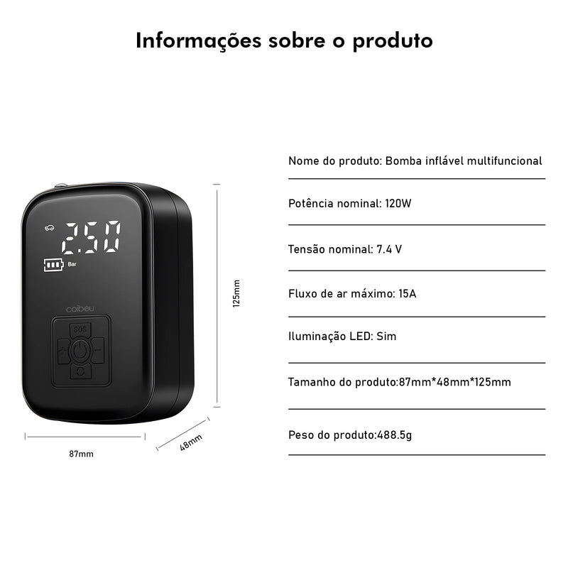 Compressor de ar portátil, mini compressor de ar portátil, bomba de enchimento de pneu de carro, bomba de ar portátil, iluminação LED