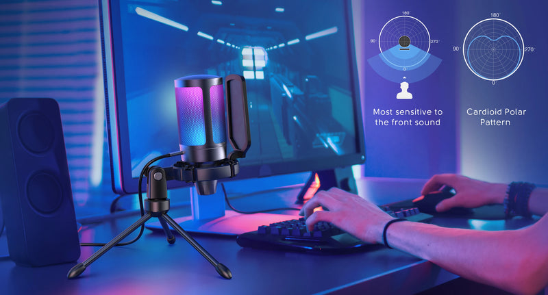 Microfone USB FIFINE Ampligame para streaming de jogos com filtro pop, montagem antichoque e controle de ganho, multicompatível, para PC/PS4/5 - A6V