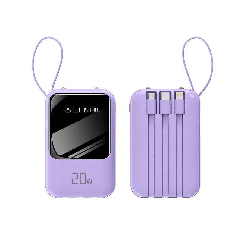 Carregador Portátil de Energia de Carregamento Rápido de 20 W e 10000 mAh com Saída Universal e 3 Cabos