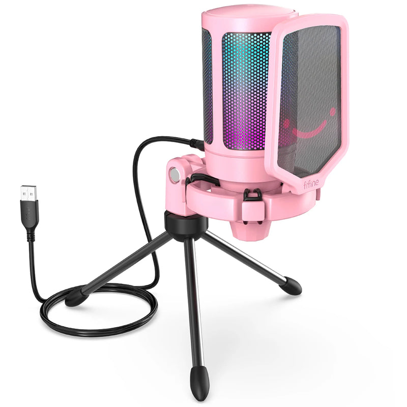 Microfone USB FIFINE Ampligame para streaming de jogos com filtro pop, montagem antichoque e controle de ganho, multicompatível, para PC/PS4/5 - A6V
