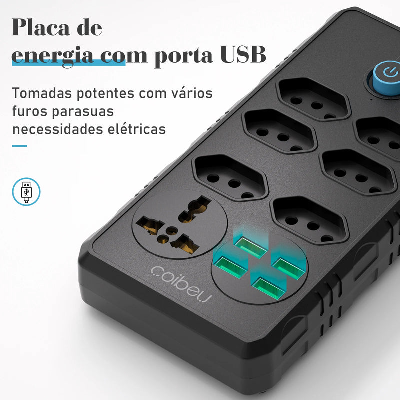 Extensão elétrica, filtro de linha, extensão de energia, tomada USB, plugue, plugue de água, filtro de linha brasileiro, 100-220V, 10A