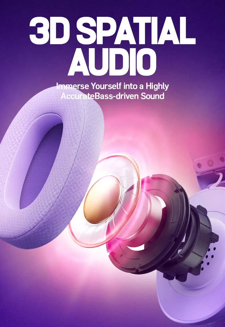 Fone de ouvido sem fio para jogos Picun G1 2,4 GHz, som surround 3D, áudio espacial, microfone ENC HD, fones de ouvido leves para jogadores, PS5, PC e telefone