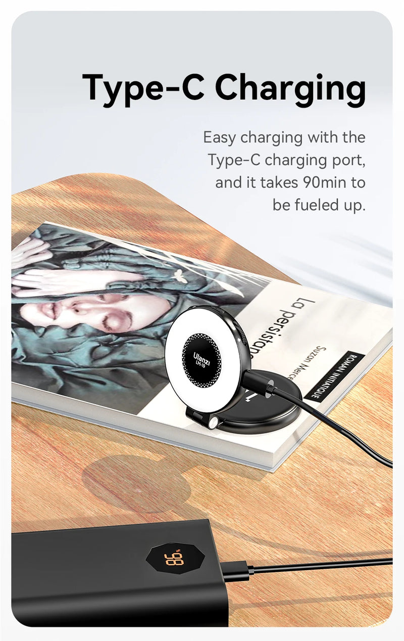 Ulanzi LM19 MagSafe Light Luz portátil para selfies para iPhone 16 15 14 13 12 Pro Max Suporte de luz de preenchimento para selfies e vídeos Vlog