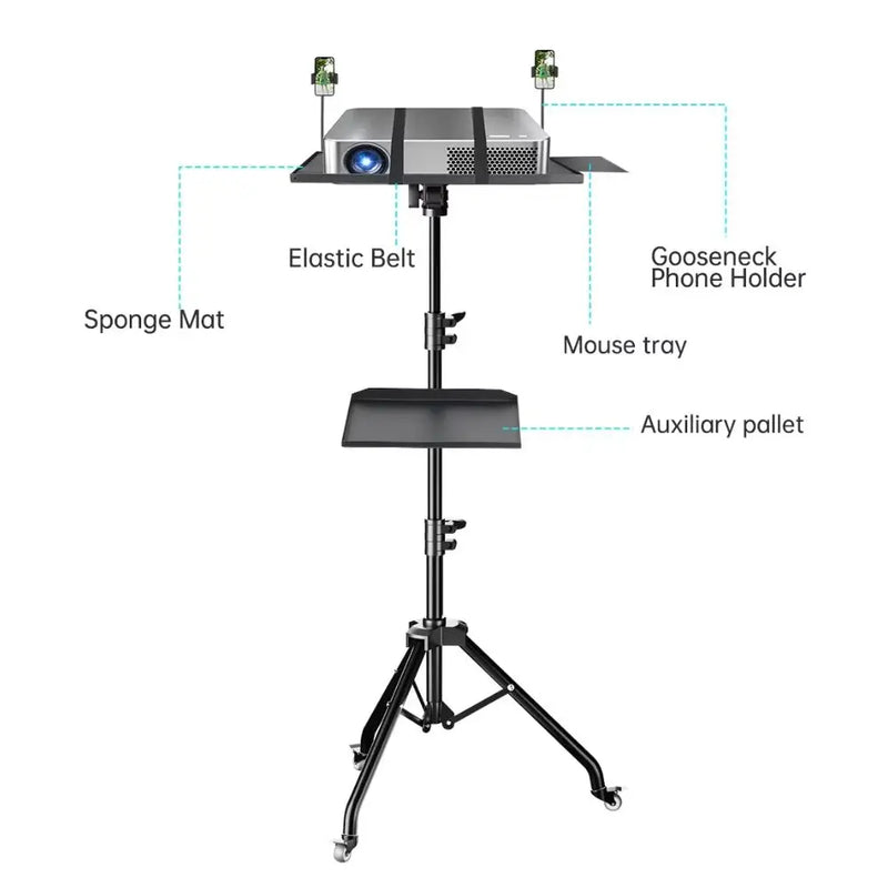 Tripé para projetor de 90/125/145 cm, tripé ajustável para laptop, altura de 18 a 40 polegadas, mesa de pé, suporte para microfone de computador ao ar livre