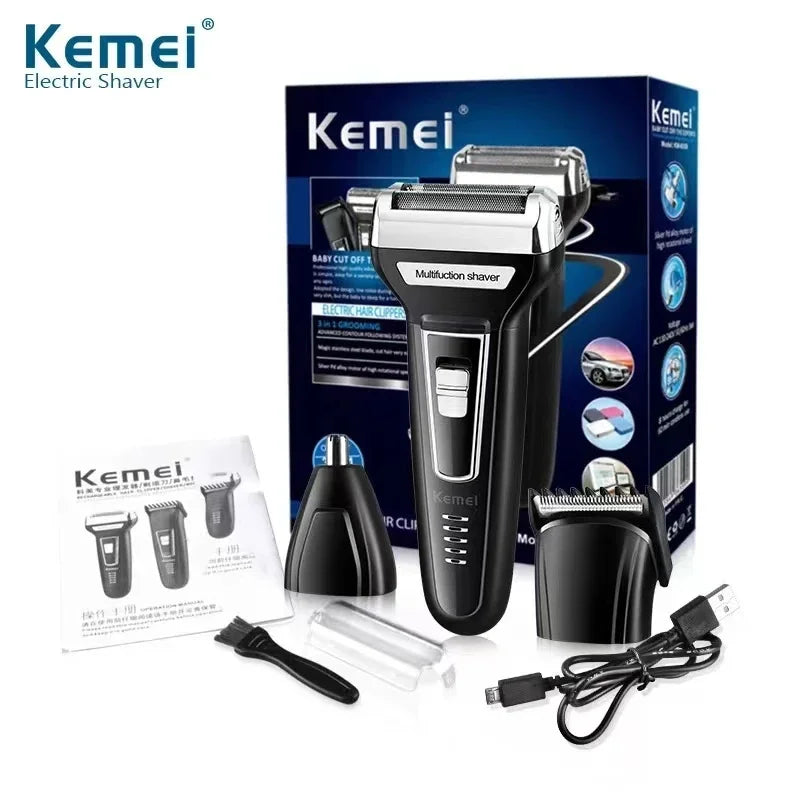 Barbeador e Aparador de Pelos de Nariz Elétrico Kemei KM-6558 Multi Funcional Impermeável 3 em 1