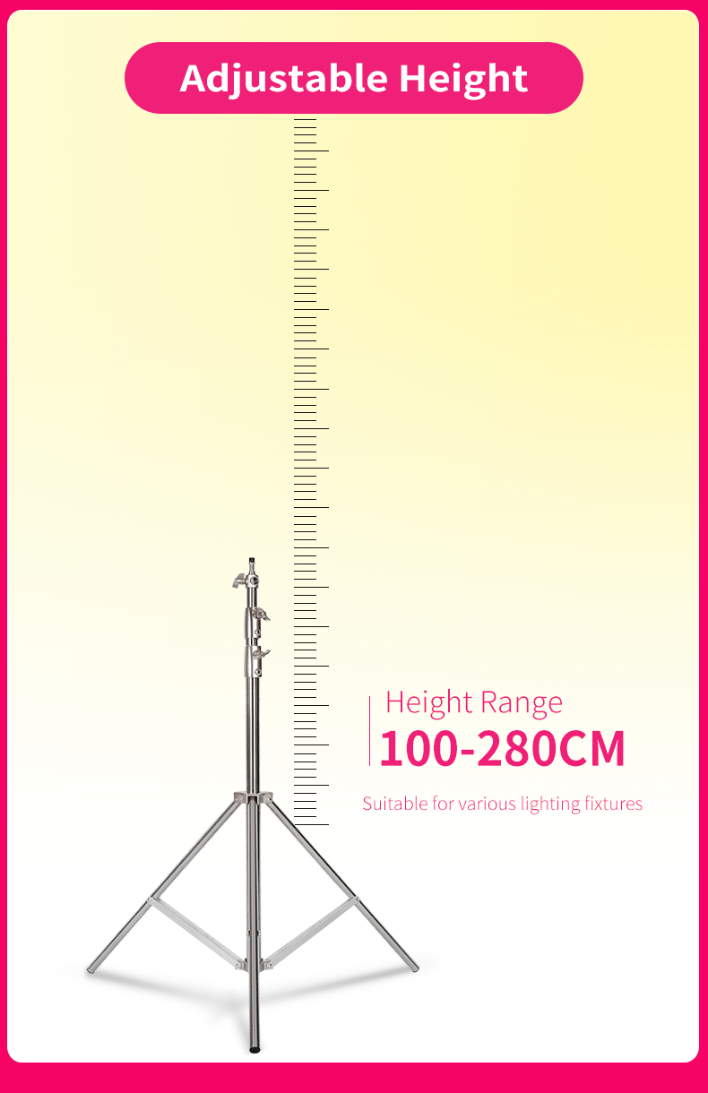 Tripé de pressão de ar de 280 cm com rolamento de 10 kg para câmera, suporte de luz de aço inoxidável para luz de anel ao vivo no YouTube e fotografia suave