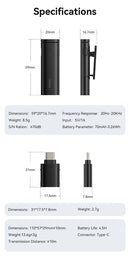 Microfone de lapela sem fio Ulanzi WM-10 1 para 1 USB C para Android e iPhone com esponja à prova de vento para gravação de transmissão ao vivo