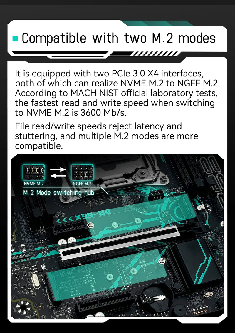Placa-mãe MACHINIST X99 B9 LGA 2011-3 com slot M.2, suporte para chip X99 C612, memória DDR4, SATA 3.0, USB 3.0 e PCIe 16X.