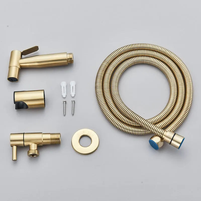 Kit de ducha manual em ouro escovado, pulverizador para bidê, torneira para bidê em aço inoxidável, válvula Shattaf, conjunto de jatos, chuveiro higiênico