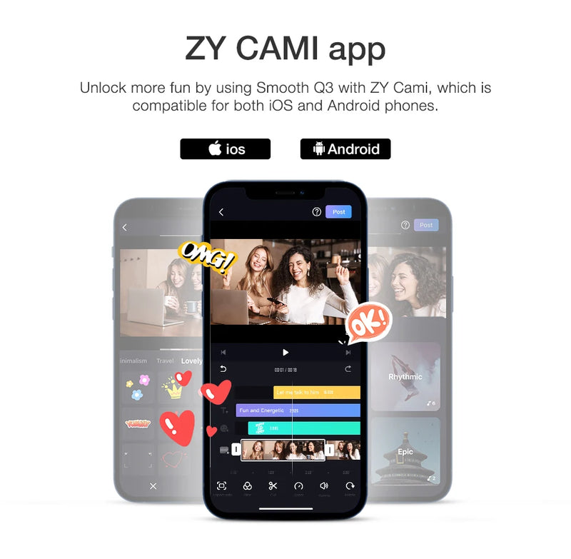 ZHIYUN SMOOTH Q3 Smartphones Gimbal 3-Axis Telefone Flexível Estabilizador Portátil com Luz de Preenchimento para Huawei iPhone Xiaomi Samsung