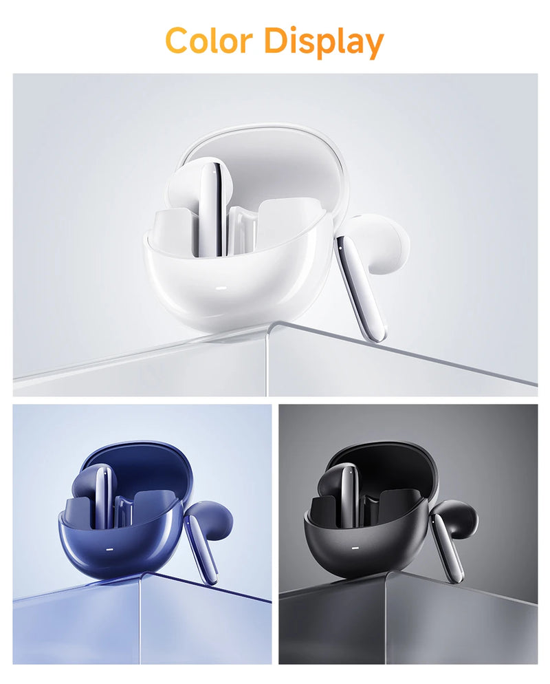 Fones de ouvido sem fio QCY HT10 AilyBuds Pro+ com cancelamento de ruído ativo (ANC), áudio de alta resolução com LDAC, Bluetooth 5.3, 6 microfones, IA para chamadas em HD e conexão multiponto.