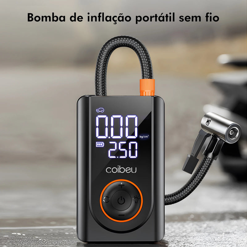 Bomba de inflação portátil sem fio de 60 W, bateria de 1800 mAh * 2,5 modos (carro/bicicleta/motocicleta), desligamento automático por LED, tipo C