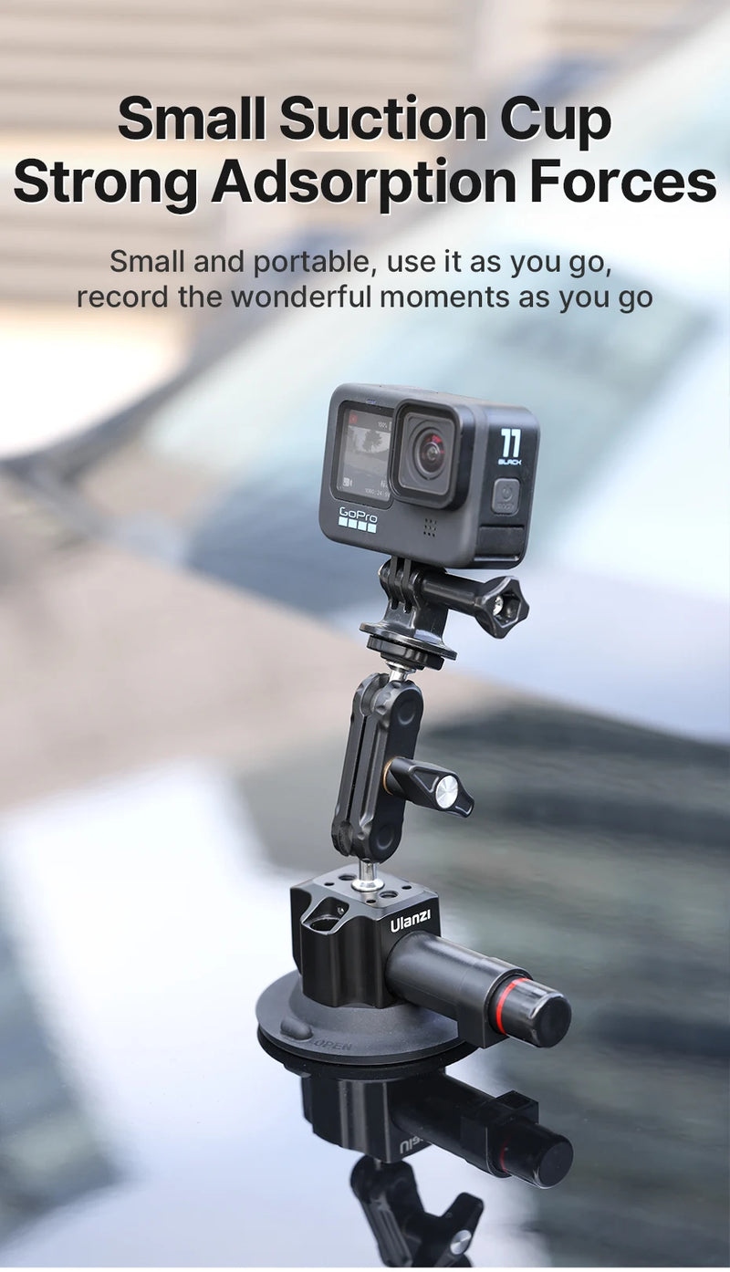 Ulanzi Car Phone Action Camera Holder Hand Pump Suction Cup 360° Adjustable 1/4" for GoPro for Insta360 DJI Action Smart Phone