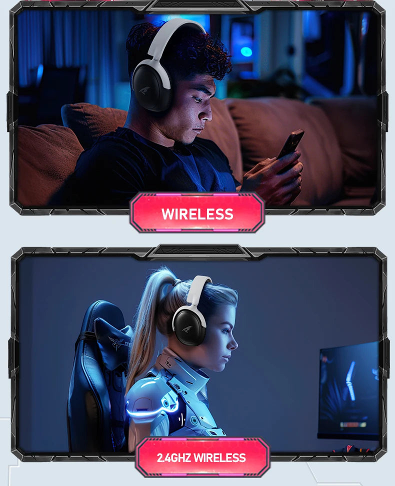 Fone de ouvido sem fio para jogos Picun G3 com microfone, Bluetooth 5.4, driver de 40 mm, 2.4G/sem fio/cabo, fones de ouvido USB 65H