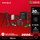 Nível a laser verde série YEVOLT YVGLL4XS, 3/4 planos, 12/16 linhas, autonivelante, 360 graus, 3D/4D, horizontal e vertical, 3,6 V, 3 Ah, ferramentas elétricas