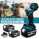 Chave de impacto elétrica sem escova 520N.M Chave elétrica sem fio Chave de fenda de 1/2 polegada Ferramentas elétricas para pinos de bateria Makita 18V