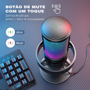 Microfone USB FIFINE para gravação e streaming em PC/Mac com filtro pop, silenciador rápido e conector de microfone de 3,5 mm, microfone com 3 modos RGB - A8
