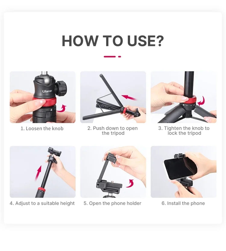 Tripé Ulanzi MT-44 com 1,46 m de extensão para selfies, tripé com braçadeira para celular, câmeras, celulares, Samsung, iPhone, Huawei, Xiaomi