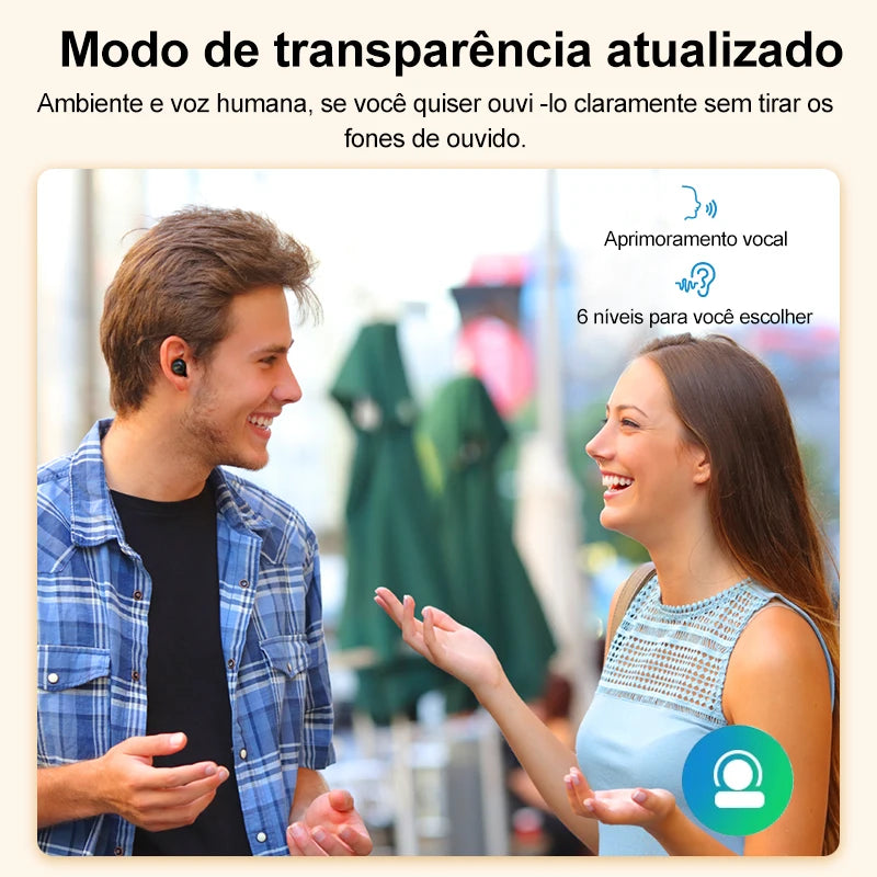 Fones de ouvido sem fio QCY HT07 ANC com cancelamento de ruído de 40 dB TWS, 6 microfones, chamada AI HD, Bluetooth 5.2, reprodução de 32 horas
