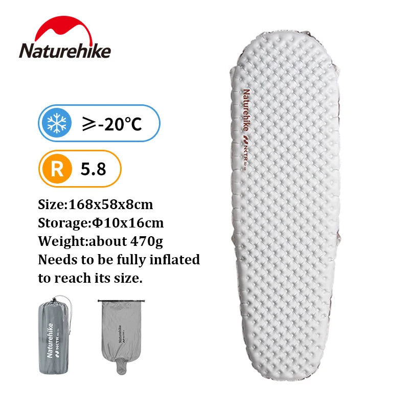 Colchonete Inflável Naturehike 3.2/4.6/5.8/6.5/8.8 R Value Ultraleve Camping Colchonete Inflável para Área Externa Colchonete À Prova de Umidade